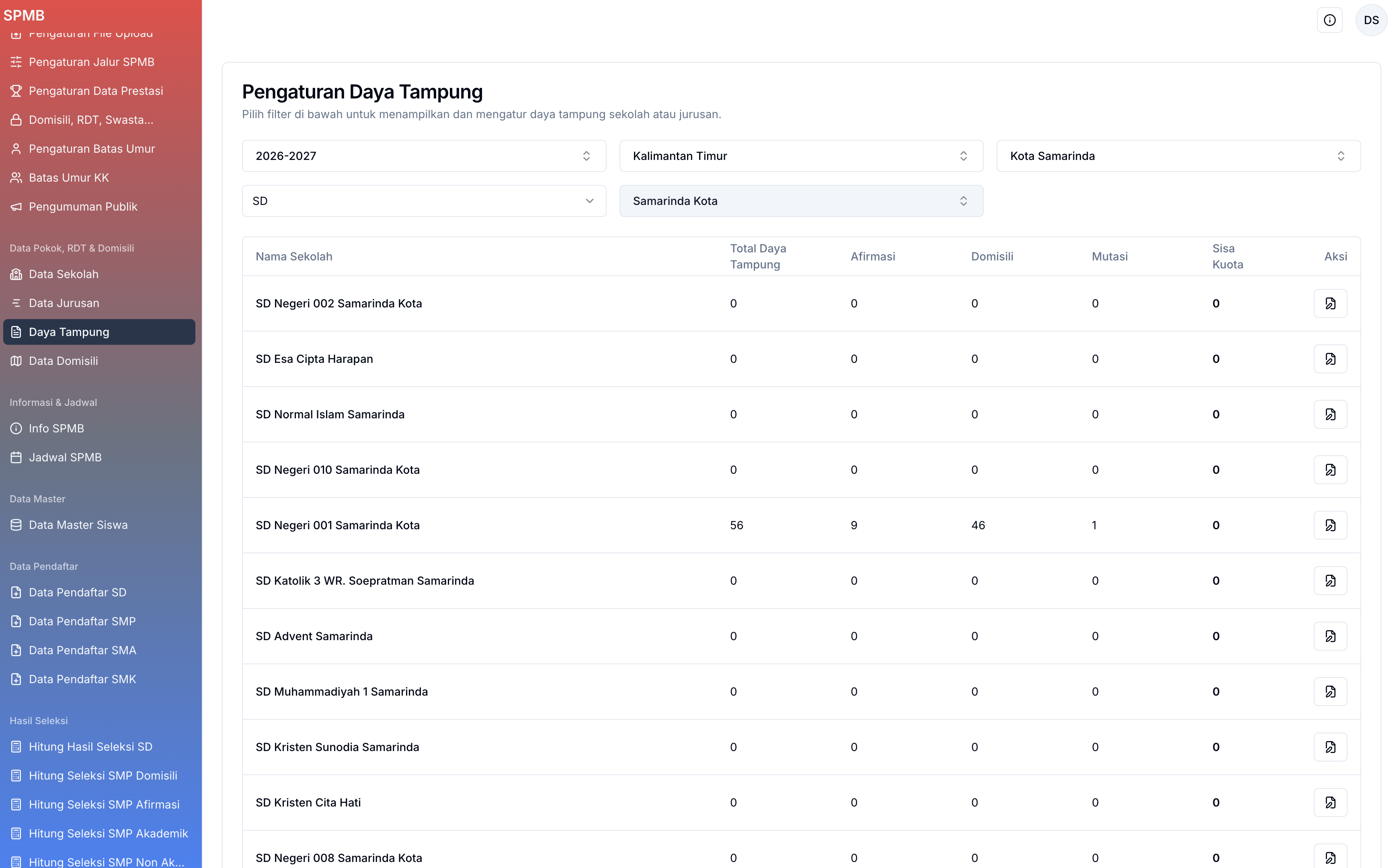 School data management interface