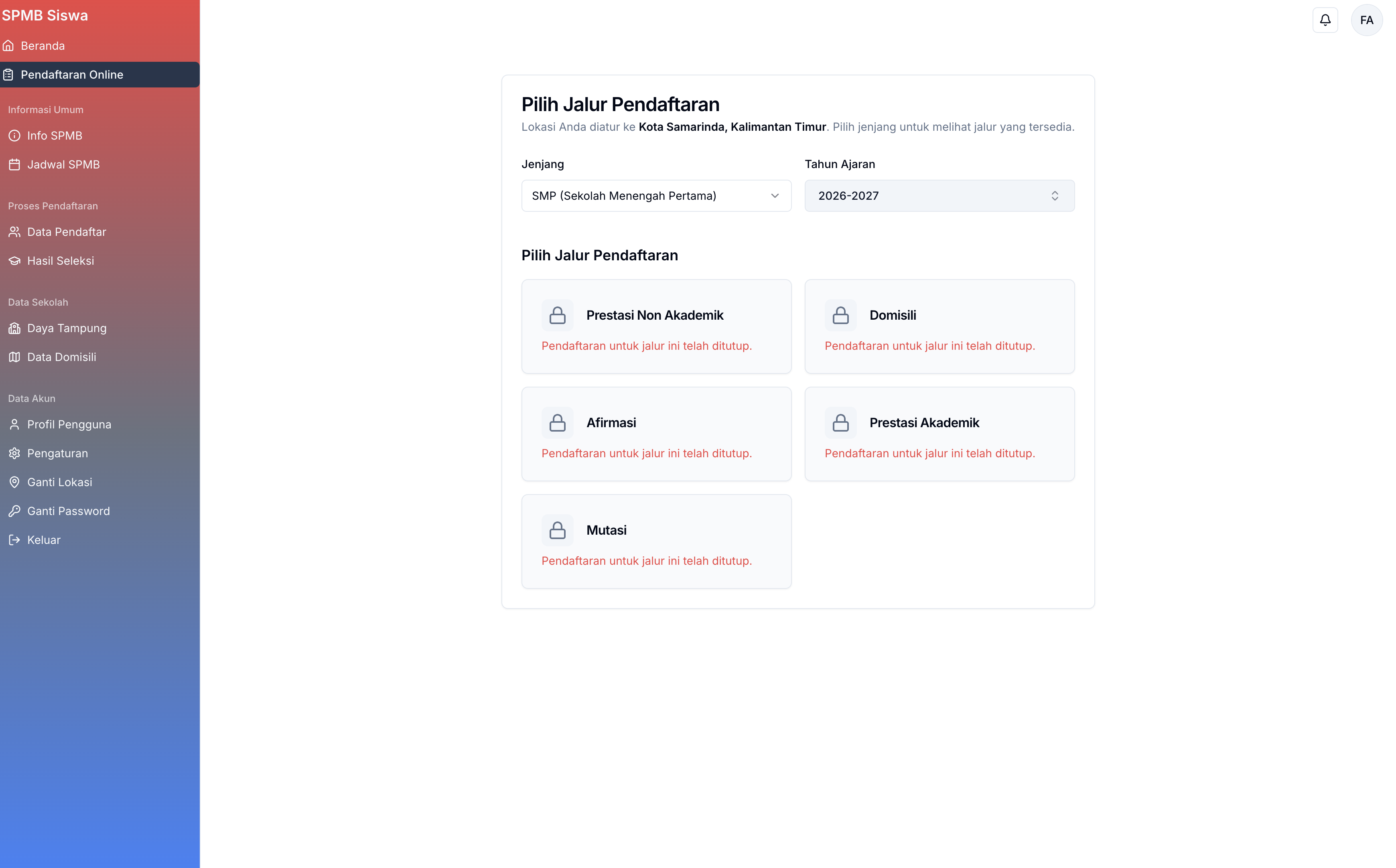 Student online registration form